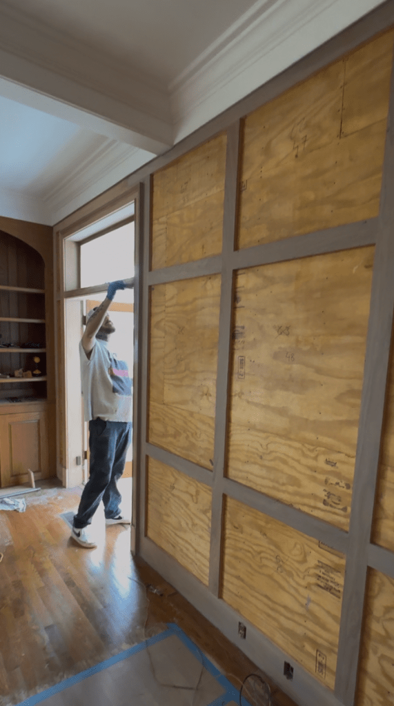 Rubio Monocoat Oil Plus 2C Linen applied to oak wall framing by Classy Flooring ATL in Buckhead