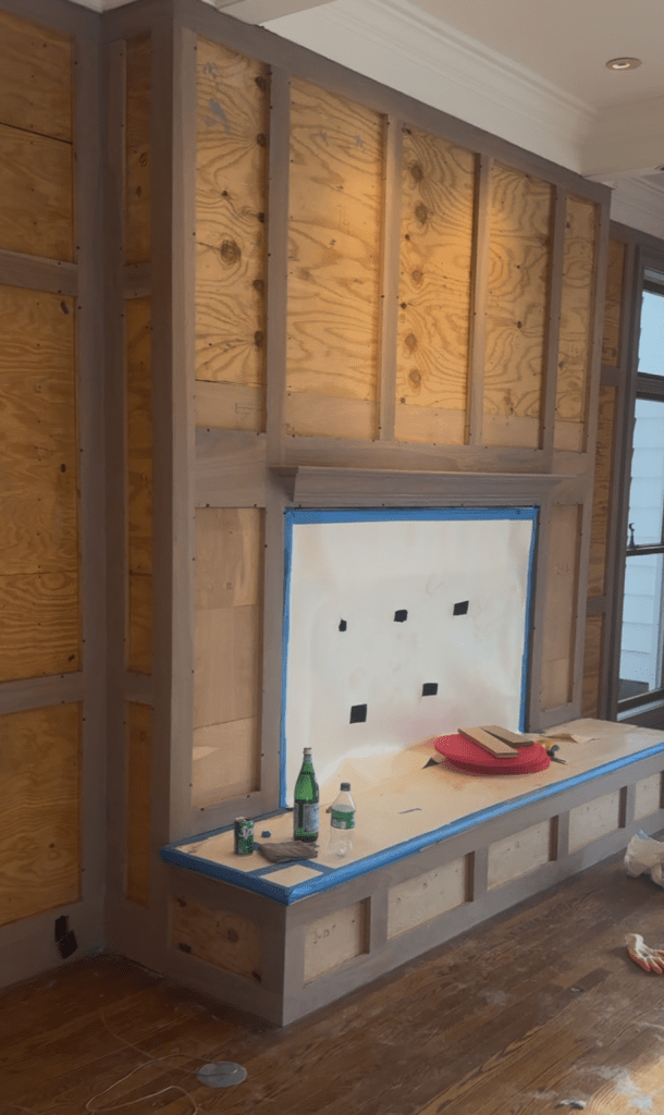 Oak paneling framing finished in Rubio Monocoat Linen with panels removed for off-wall refinishing — Classy Flooring ATL, Buckhead