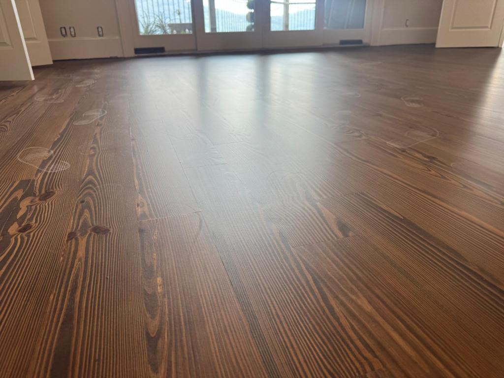 Southern yellow pine flooring finished in DuraSeal Espresso with Berger-Seidle AquaSeal CeramicStar satin, Big Canoe, Georgia